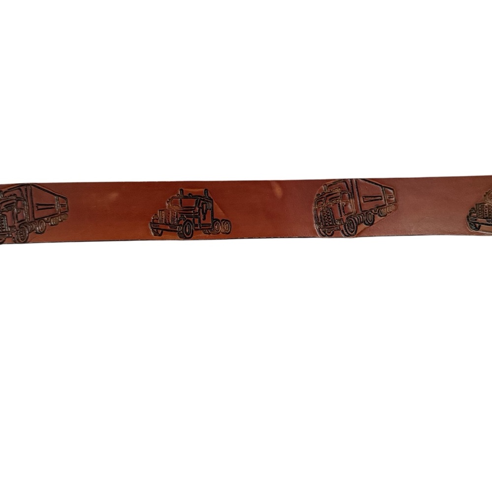 Vintage Tooled Transport Truck Brown Leather Belt Size 36 Removable Buckle USA - Picture 6 of 15